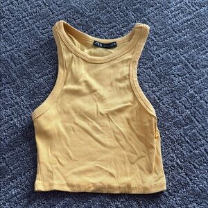 Zara Yellow Fitted Crop Tank Top
